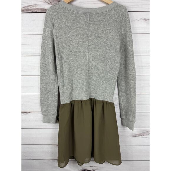 Anthropologie Deletta Chiffon Drop Waist Sweatshirt Dress‎ Size S Grey Green - Picture 5 of 6